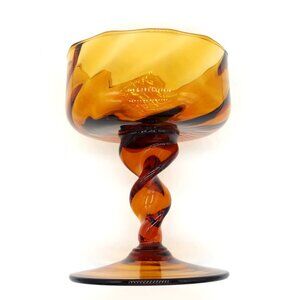 Empoli Italian Amber Art Glass Compote Bowl Footed Candy Dish Home Décor